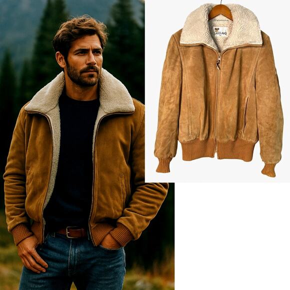 Huckberry Brown Bomber Jacket with Sherpa Collar - Picture 1 of 12